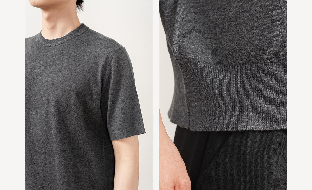 【ジャカードカラー】アーバンレトロ/ウール混ニット半袖 - Tシャツ メンズ - その他の素材 グレー