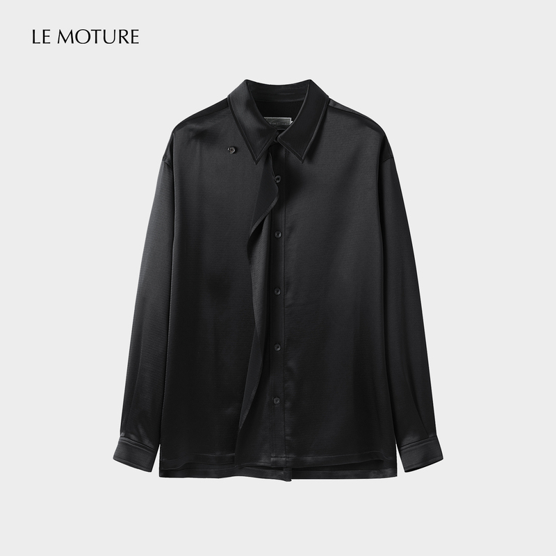 Lm'Floating Shadow' Japanese Imported Triacetate Flowing Shirt, Glossy Dark Texture Long Sleeves, Half Petal Lm'Floating Shadow' Japanese Imported Triacetate Flowing Shirt, Glossy Dark Texture Long Sleeves, Half Petal