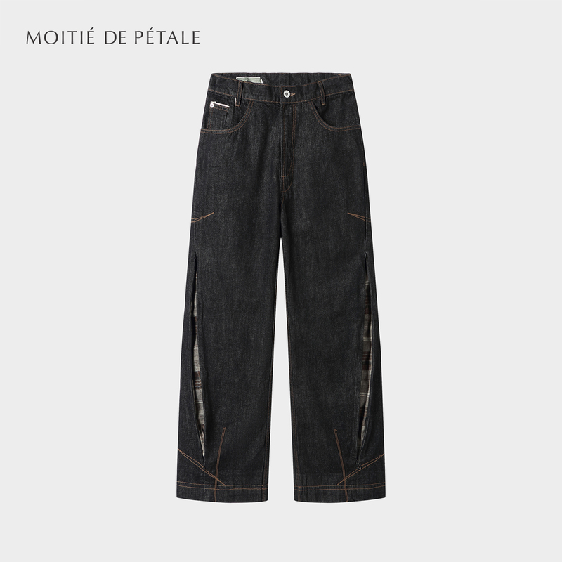 Half-Petal-Shaped "Hidden Canyon" Dual-Form Zipper Plaid Selvedge Red-Edged Raw Denim Couture Jeans Half-Petal-Shaped "Hidden Canyon" Dual-Form Zipper Plaid Selvedge Red-Edged Raw Denim Couture Jeans