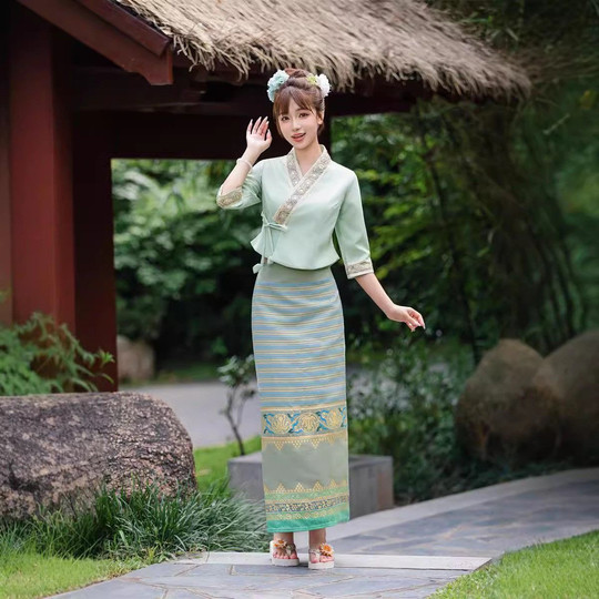 New Yunnan Xishuangbanna Dai Ethnic Clothing Mid-Sleeve Suit Thai Performance Costume Women's Long Skirt Summer Work Clothes