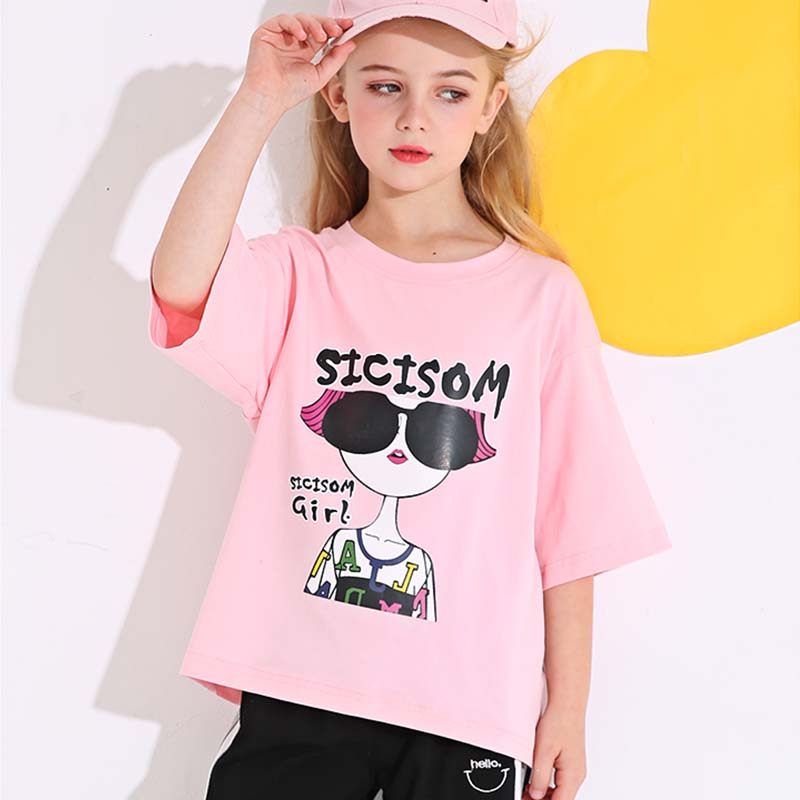 Girls net red T-shirt white 2022 new summer pure cotton short-sleeved cartoon bottoming shirt for big children