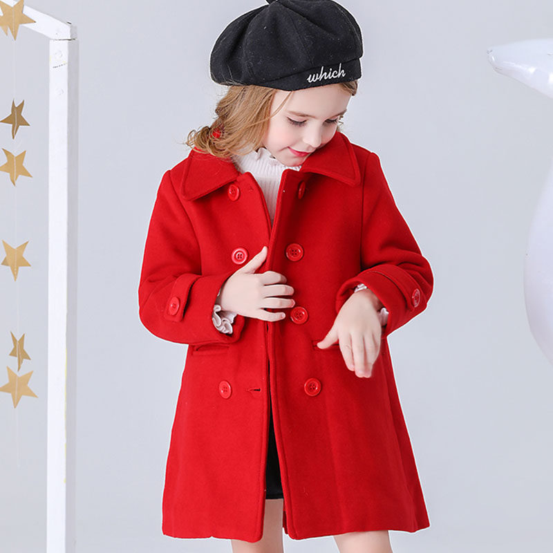 Girl's woolen coat 2021 new autumn and winter cotton Tung winter dress red woolen coat foreign girl