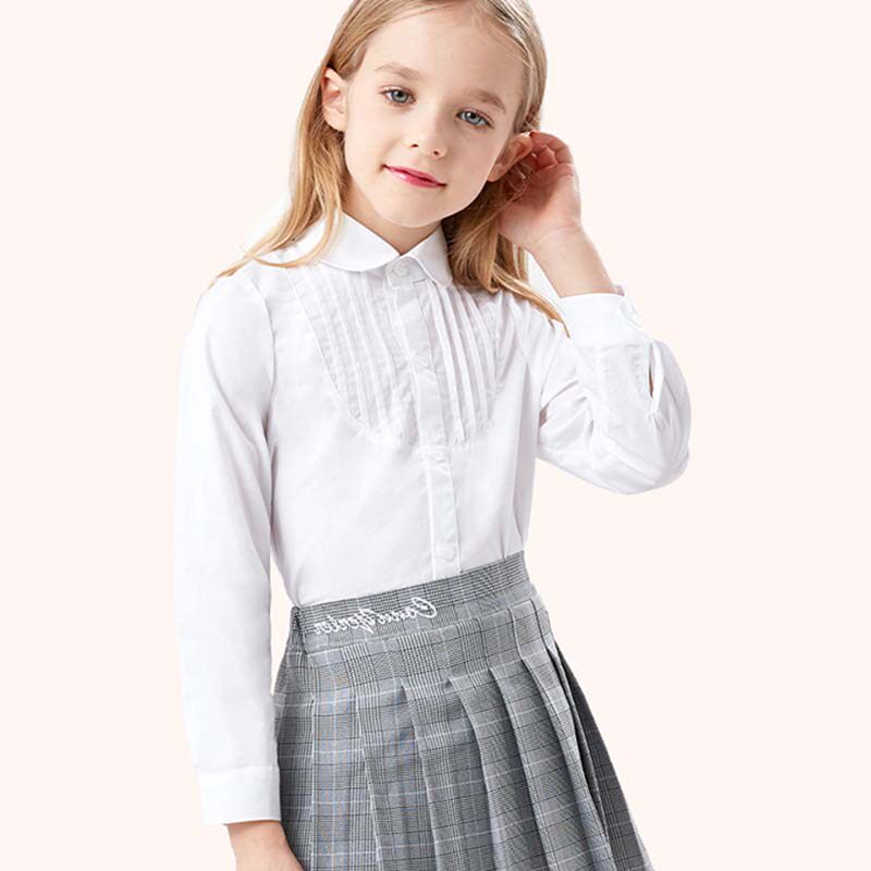 Girls' white shirt cotton doll collar long-sleeved shirt lace middle-aged children's spring and autumn school uniforms college style trendy