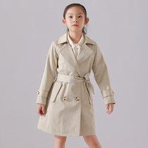 Girls windbreaker coat 2021 new middle and Big Boy English style Korean version of spring and autumn long autumn childrens clothing