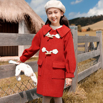 Girls woolen coat 2021 New woolen coat girls autumn and winter long middle-grown child thickened cotton foreign gas