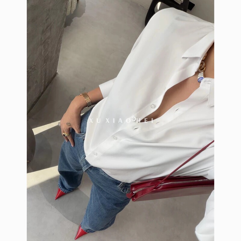 Xu Xiaohei【High-Quality Fashion】Spring Solid Color Casual Long-Sleeve Polo Collar Shirt Top 71228