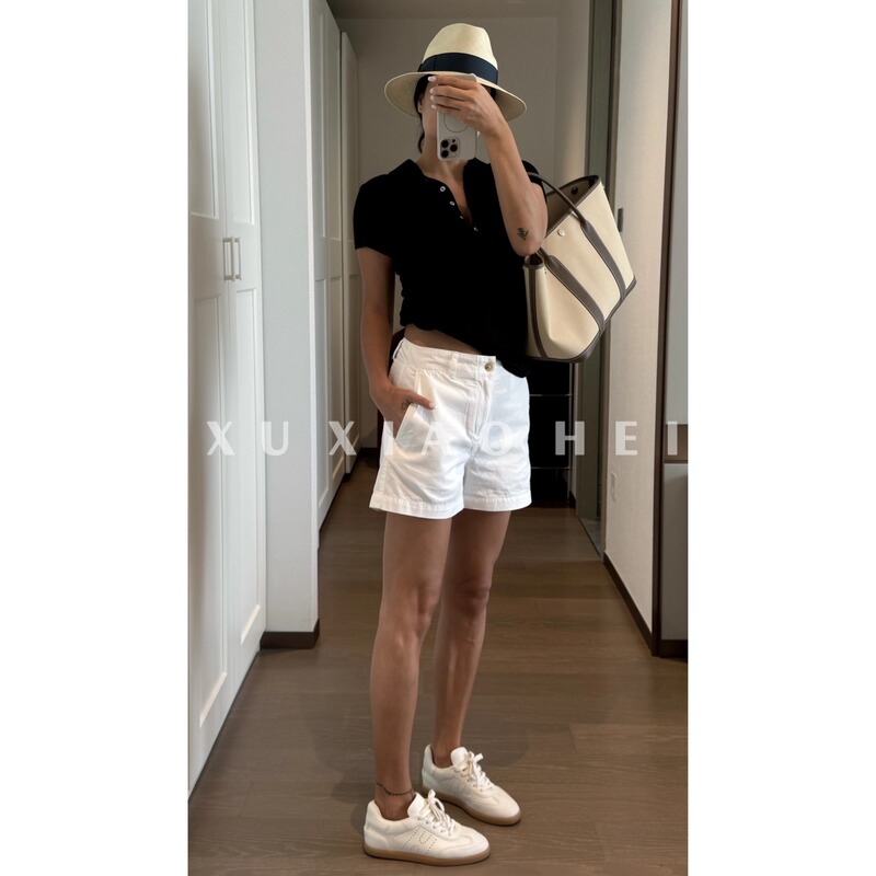 Xu Xiaohei【Milan Street】New Summer Style Non-Stretch Mid-High Waist Cotton and Linen A-Line Casual Shorts, Versatile Xu Xiaohei【Milan Street】New Summer Style Non-Stretch Mid-High Waist Cotton and Linen A-Line Casual Shorts, Versatile
