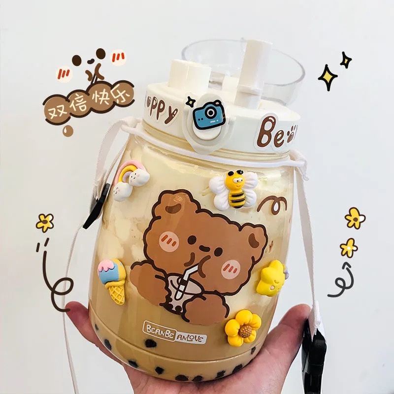 South Korea large capacity straw Cup adult high face value with straw plastic water Cup Female large cute portable