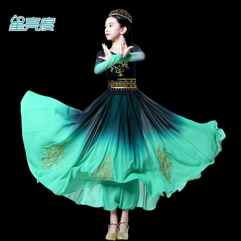 Xinjiang dance to serve children in Xinjiang Dance Uyghur ethnic costumes girls Vi ethnic dress Viwu dance suit-Taobao