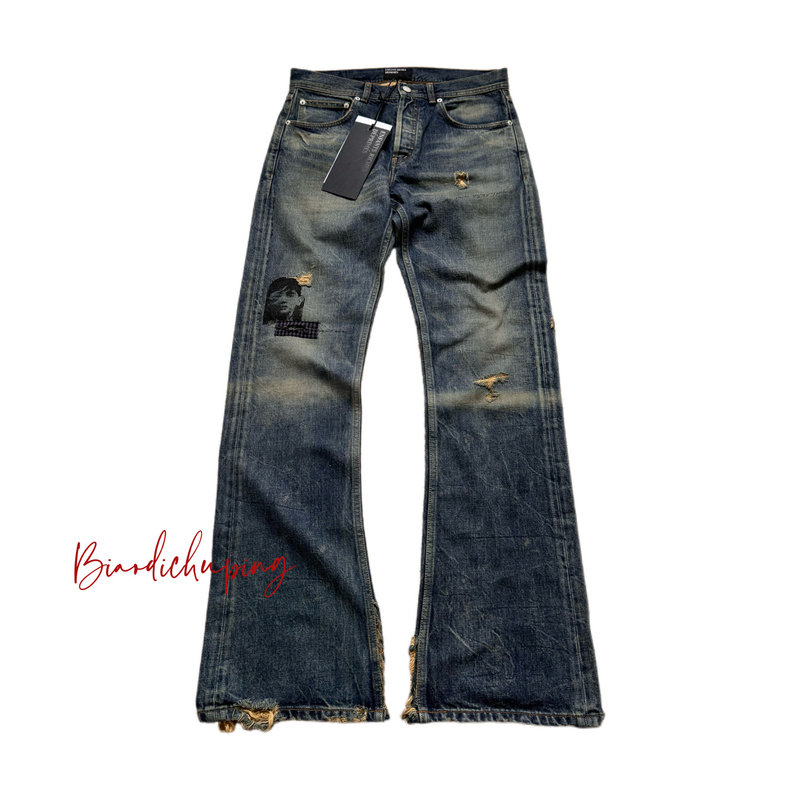 Cousin Erd Produces Distressed Vintage Flared Jeans with a Six-Pointed Star Patch, a Distressed Wash, and a Vintage Look