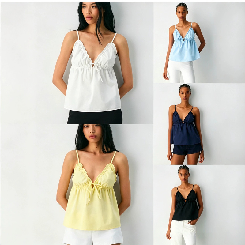 Aritzia26 New Summer Style Small Camisole Top for Women, Deep V Neck, Sexy, Versatile, Casual Lace Loose Vest