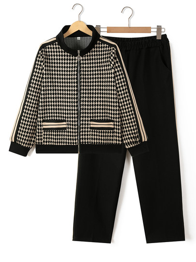 Middle-Aged Mother's Spring Outfit Set, Stylish Jacket Top, Middle-Aged and Elderly Women's Autumn Fashion Casual Sportswear Two-Piece Set