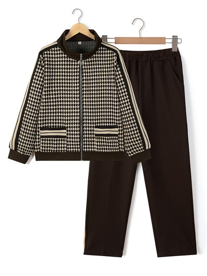 Middle-Aged Mother's Spring Outfit Set, Stylish Jacket Top, Middle-Aged and Elderly Women's Autumn Fashion Casual Sportswear Two-Piece Set