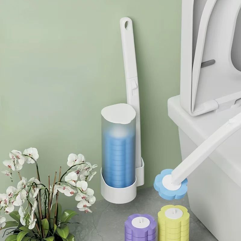 Household Disposable Toilet Brush Cleaning Head Replacement Set, No Dead Angle Toilet Brush, Wall-Mounted Multifunctional Long Handle Set