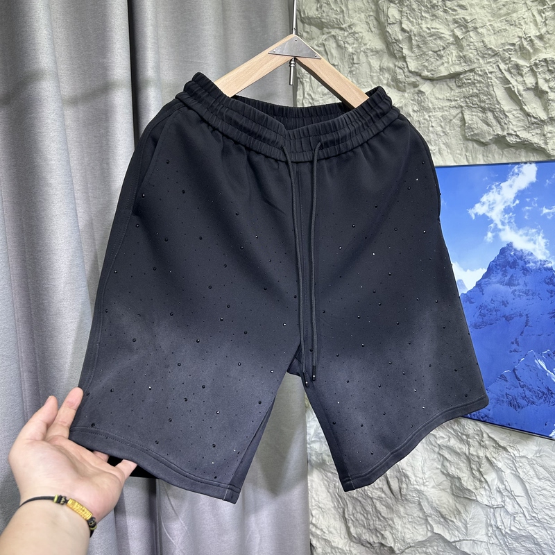 Summer Gradient Starry Sky Shorts for Men with Rhinestones, Drawstring, Casual Versatile Men's Five-Point Shorts, Fashionable Loose Shorts