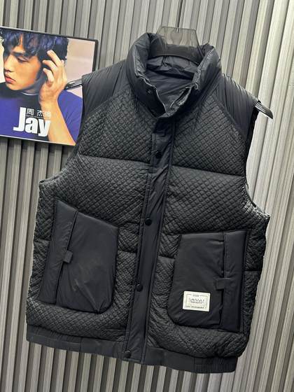 早冬新款男士立领羽绒棉菠萝纹马甲加厚防风保暖机能风背心无袖潮