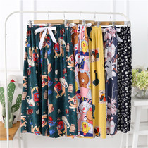 Cotton silk pajamas Womens thin cotton silk wide leg pants net red explosion at home can be worn outside artificial cotton pants plus size