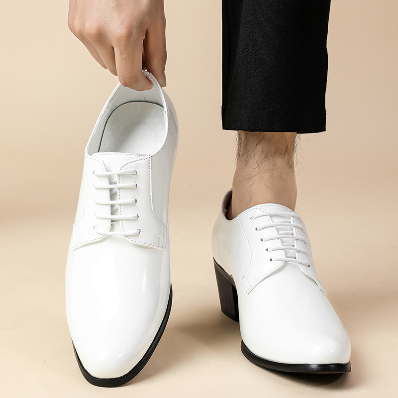 White Leather Shoes for Men, 6cm Height-Increasing Shoes, Studio Wedding Photography Groom Shoes, Party Performance Shoes, High-Heeled Cuban Shoes White Leather Shoes for Men, 6cm Height-Increasing Shoes, Studio Wedding Photography Groom Shoes, Party Performance Shoes, High-Heeled Cuban Shoes