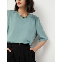 K home smart right angle shoulder pad shoulder T-shirt womens summer 2021 new loose thin wild temperament solid color round neck top