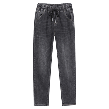 Jeans stretch ຂະຫນາດໃຫຍ່ສໍາລັບແມ່ຍິງ, ກາງເກງ mm ໄຂມັນວ່າງ, ແອວ elastic ກະທັດຮັດ, ສະໂພກກວ້າງ, ຂາຫນາ, ກາງເກງ 200 ກິໂລ