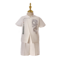 Childrens suit suit 2024 new summer Chinese host dress boy white piano performance dress flower girl