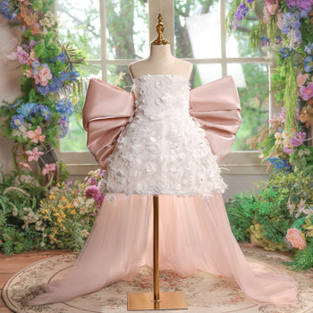 Girls' Dress 2025 New Model Children's Birthday Princess Dress High-End Piano Host Runway Performance Costume with Train