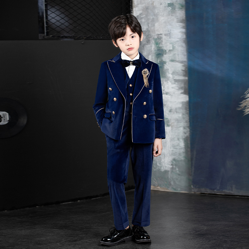 Children suits suit 2023 new blue velvet winter boy flowers tuxedo to host piano for birthday-Taobao