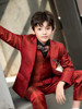 Boy's Suit Set, Flower Boy Red Stylish British-Style Small Suit, Children's Runway Outfit, Host Piano Performance Attire