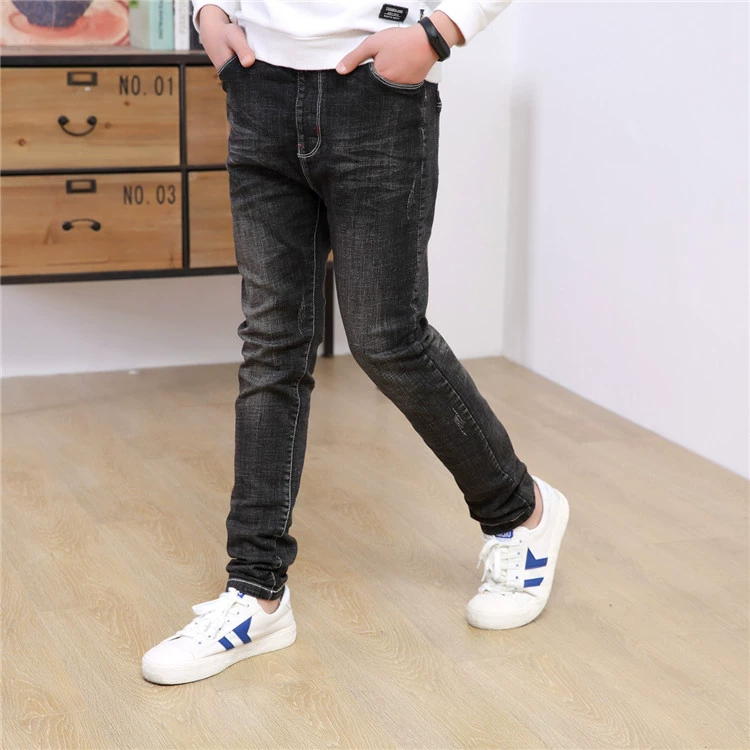 Quần jeans bé trai quần dài trẻ em cộng với nhung dày mùa đông Hàn Quốc 2018 mới quần lọt khe quần áo trẻ con