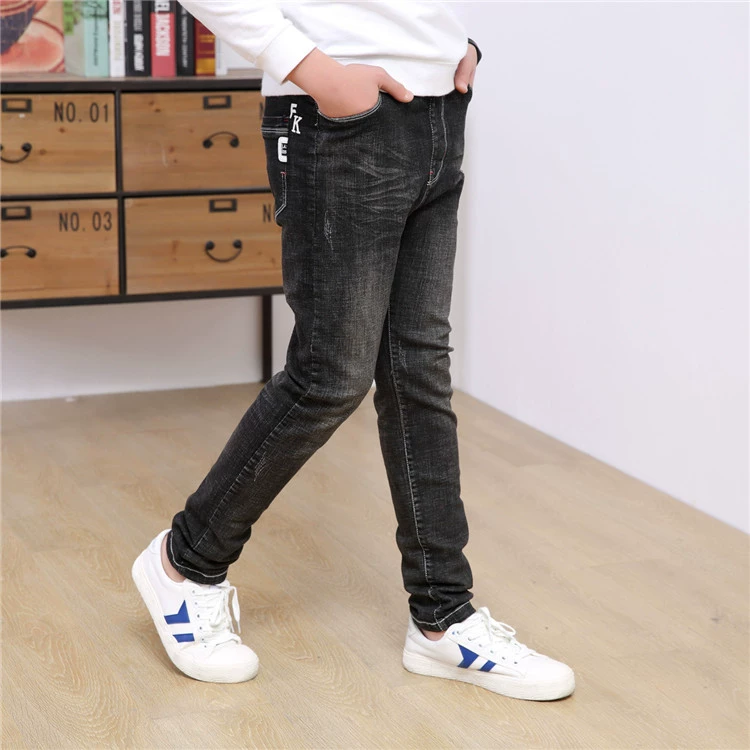 Quần jeans bé trai quần dài trẻ em cộng với nhung dày mùa đông Hàn Quốc 2018 mới quần lọt khe quần áo trẻ con