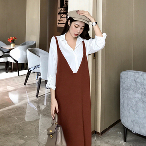 女韩版羊毛背心裙中长款开叉毛衣裙