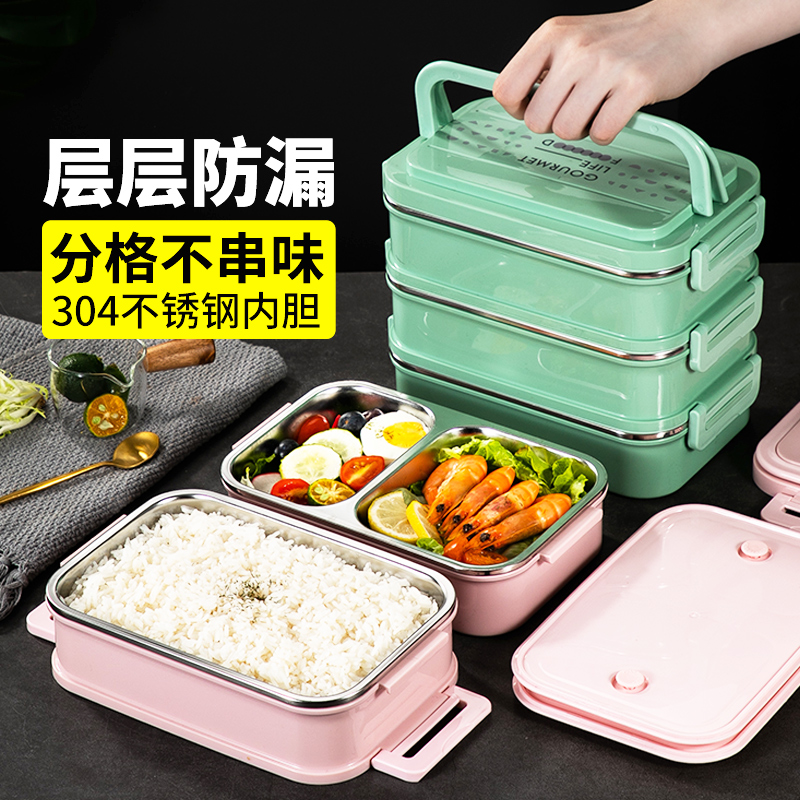 Multi-layer large capacity insulated lunch box student compartment stainless steel bento box office workers portable rectangular lunch box soup