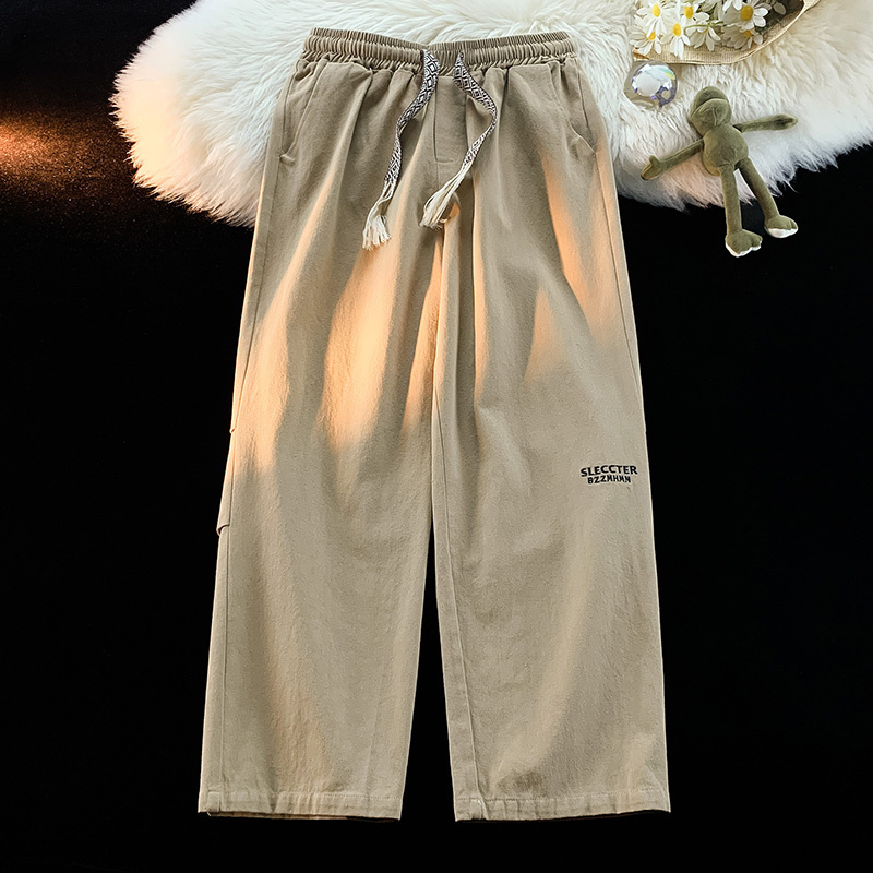 Kinglike Spring American Retro Woven Drawstring Straight Casual Pants Loose Straight Letter Embroidered Sweatpants