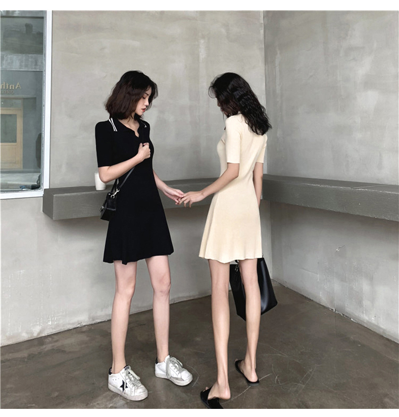 Xuân 2019 Phụ nữ đầm nữ phiên bản Hàn Quốc của cổ áo polo Váy dệt kim ngắn tay Slim eo cao khí chất váy nữ - Váy eo cao đầm đắp chéo cột eo