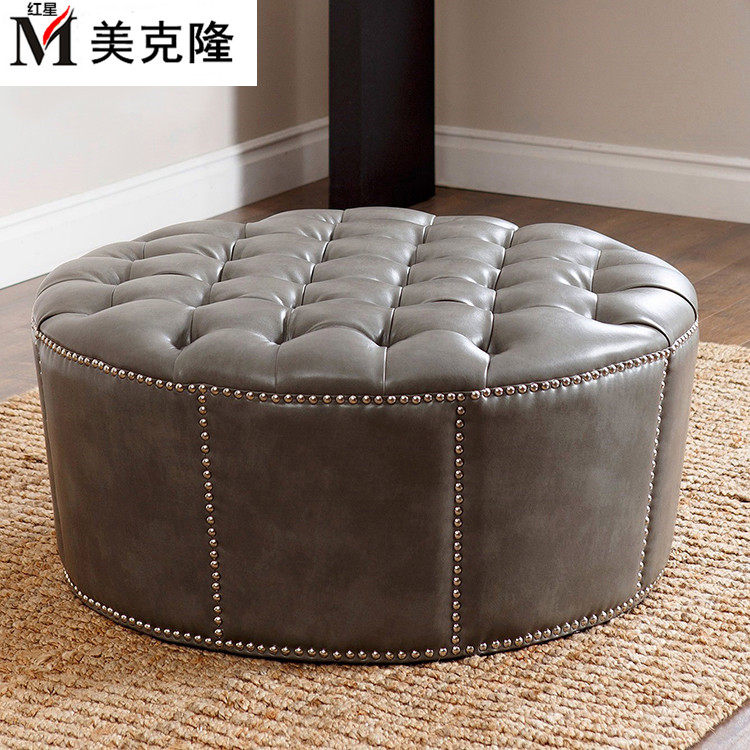 American leather sofa stool round leather pier cloakroom stool coffee table stool foot into the door change shoe stool footstool