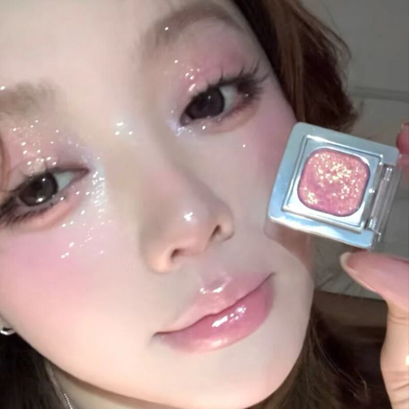 Peach Diamond Sparkling Mermaid Highlighter Crushed Diamond Powder Eyeshadow Contouring Brightening Fine Shimmer Iridescent Pearlescent All-In-One Single Color Eyeshadow