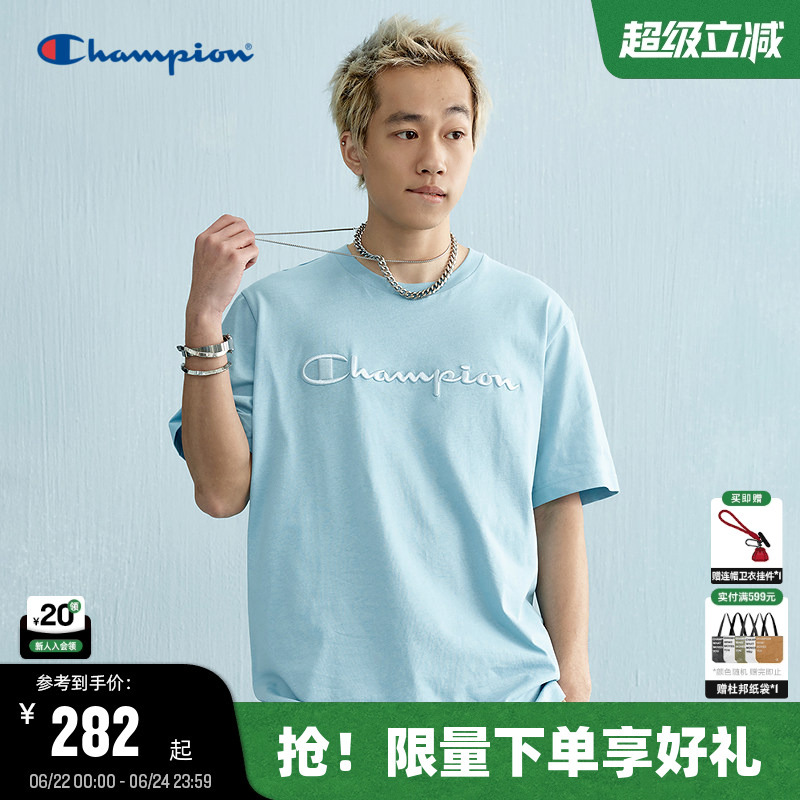 Champion Pure Cotton Couple Short-Sleeve T-Shirt for Men, New Summer Style with 3D Embroidery, American-Style Crew Neck, Trendy Brand for Women Champion Pure Cotton Couple Short-Sleeve T-Shirt for Men, New Summer Style with 3D Embroidery, American-Style Crew Neck, Trendy Brand for Women