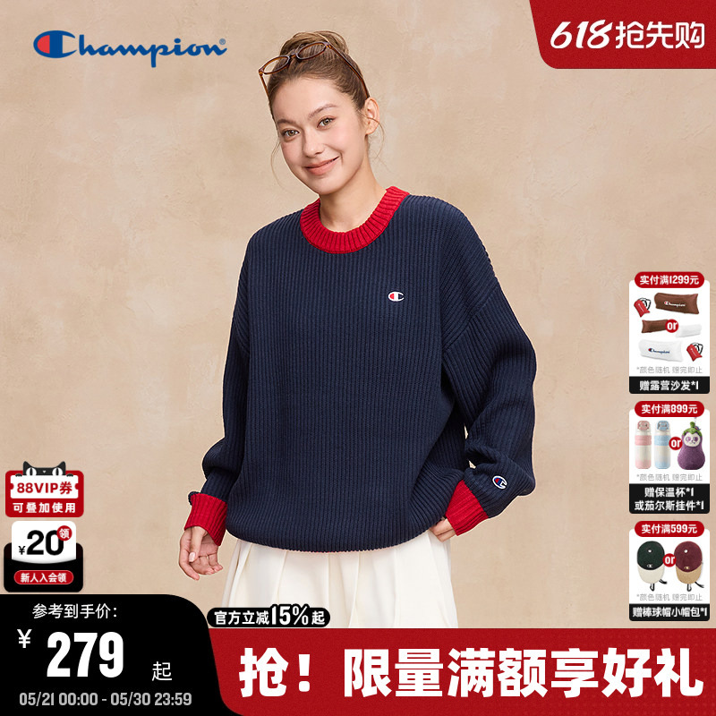 Champion Men's Sweater 2025 Autumn New Mixed Color Patchwork Crew Neck Knitwear Warm American Style Champion Men's Sweater 2025 Autumn New Mixed Color Patchwork Crew Neck Knitwear Warm American Style