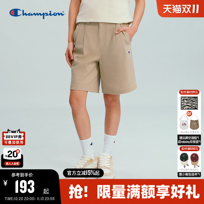 Champion Women's Shorts 2026 Summer New Style Pleated Side Pocket Loose Casual Khaki Five-Point Shorts Champion Women's Shorts 2026 Summer New Style Pleated Side Pocket Loose Casual Khaki Five-Point Shorts
