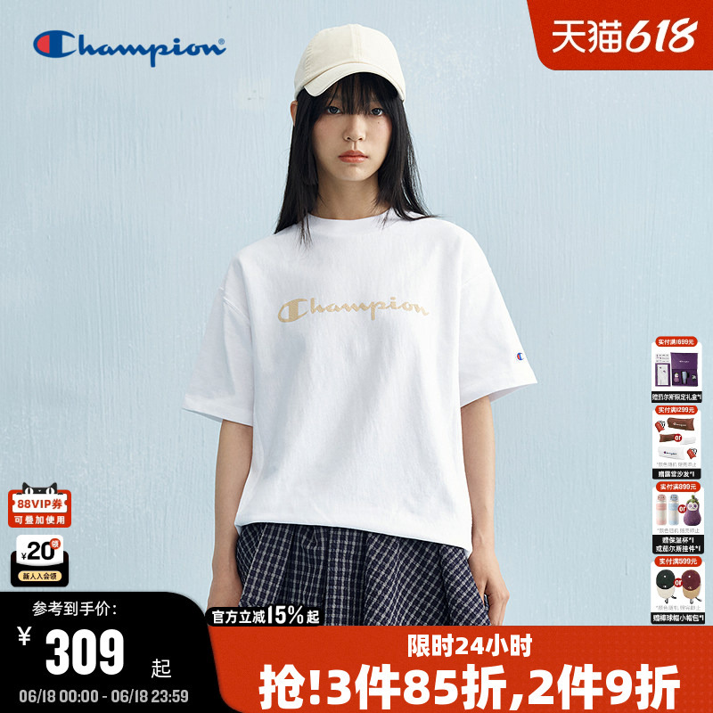 Champion Short-Sleeved Women's Summer New Trendy Casual Short T-Shirt Slimming Pure Cotton Sports Style