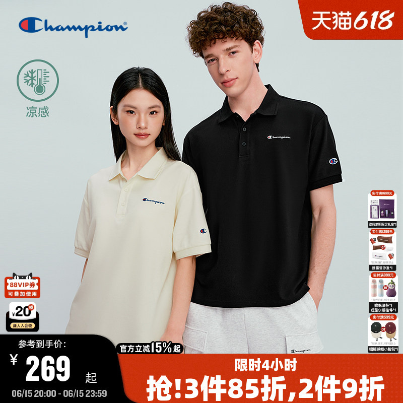 [Cool Feeling] Champion Short-Sleeved Polo Shirt for Men 26 Summer New Style Couple Old Money Style Lapel Trendy T-Shirt