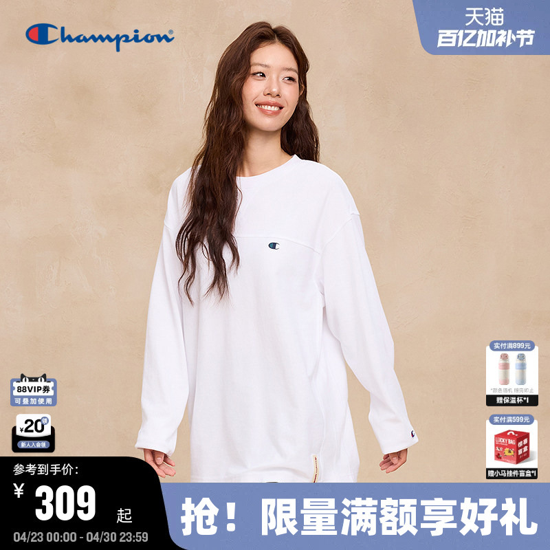 Champion Long-Sleeved T-Shirt for Men, New Autumn Round-Neck Solid Color Base Shirt for Women, Couple's Outfit, Trendy Brand