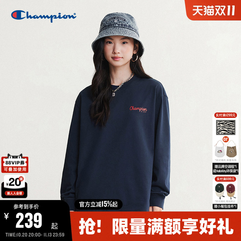 Champion Long-Sleeve T-Shirt for Men, 2026 Autumn New Casual Crew Neck Top for Women, Loose Fit, Pure Cotton Base Layer
