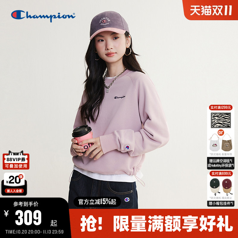 Champion Women's Sweatshirt 2026 Autumn New Round Neck Top Raglan Sleeve Hooded Casual Candy Color Trendy