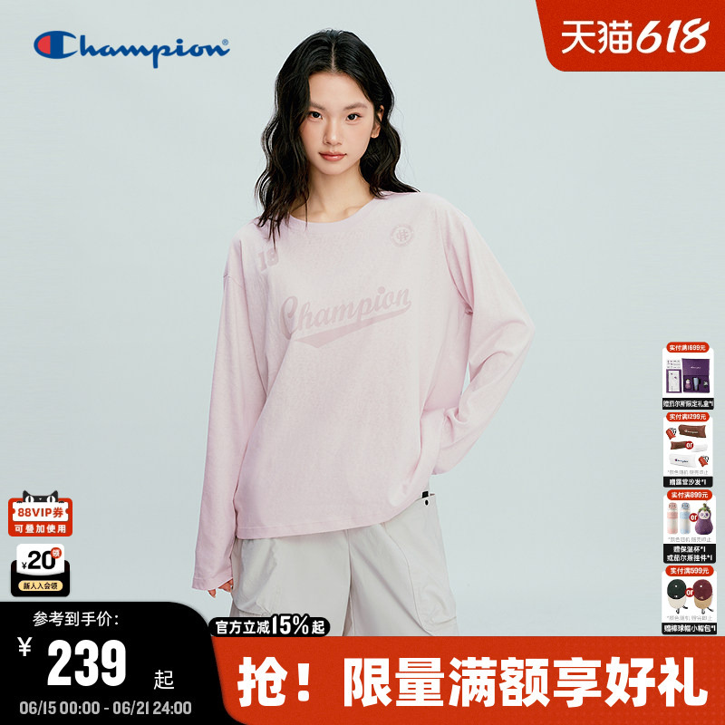 Champion Long-Sleeved T-Shirt Women's Top 2026 Summer New Round Neck Casual Flowing Sports Style