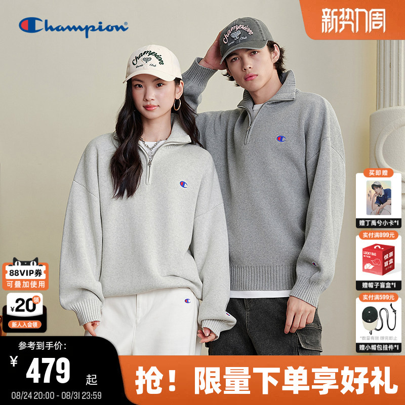 Champion Champion Polo Collar Knitwear Men's 26 Autum New Casual Pullover Knitwear Women's Gray Couple Wear Champion Champion Polo Collar Knitwear Men's 26 Autum New Casual Pullover Knitwear Women's Gray Couple Wear