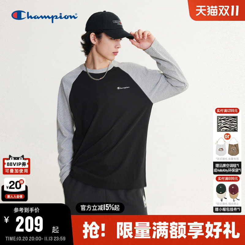 Champion Long-Sleeve T-Shirt for Men, 2026 Autumn New Embroidered Raglan Sleeve Base Shirt for Women, Color Block Splicing