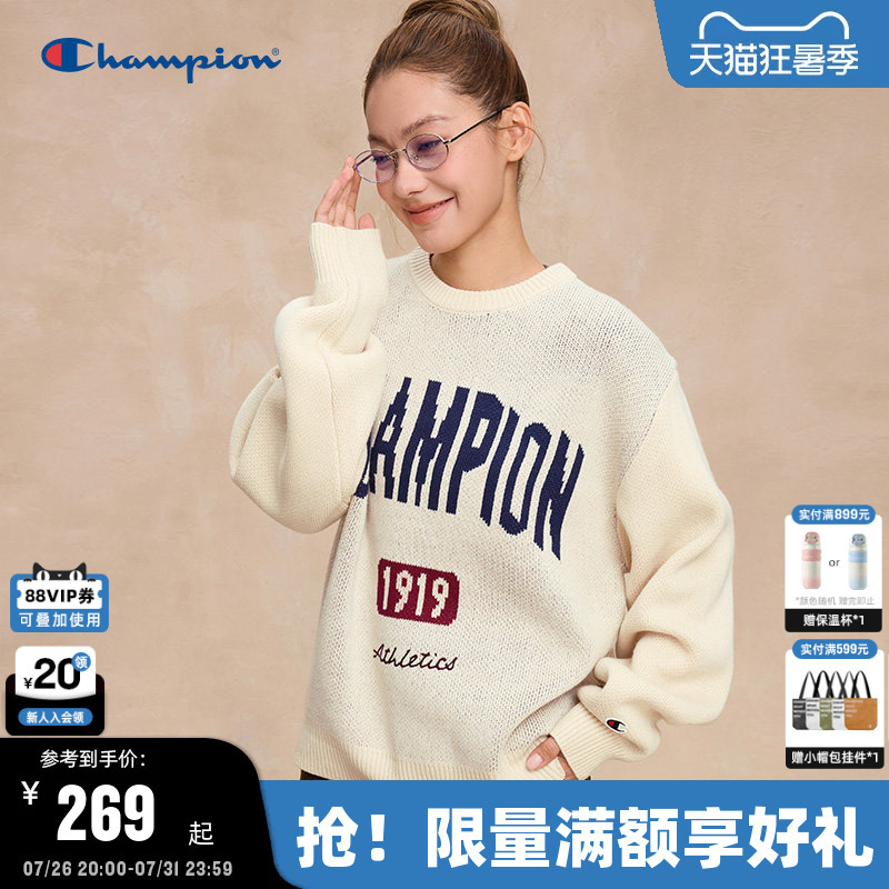 Champion Sweater Men's 2025 Autumn New Color-Block Knitwear Women's Retro American College Style Warm