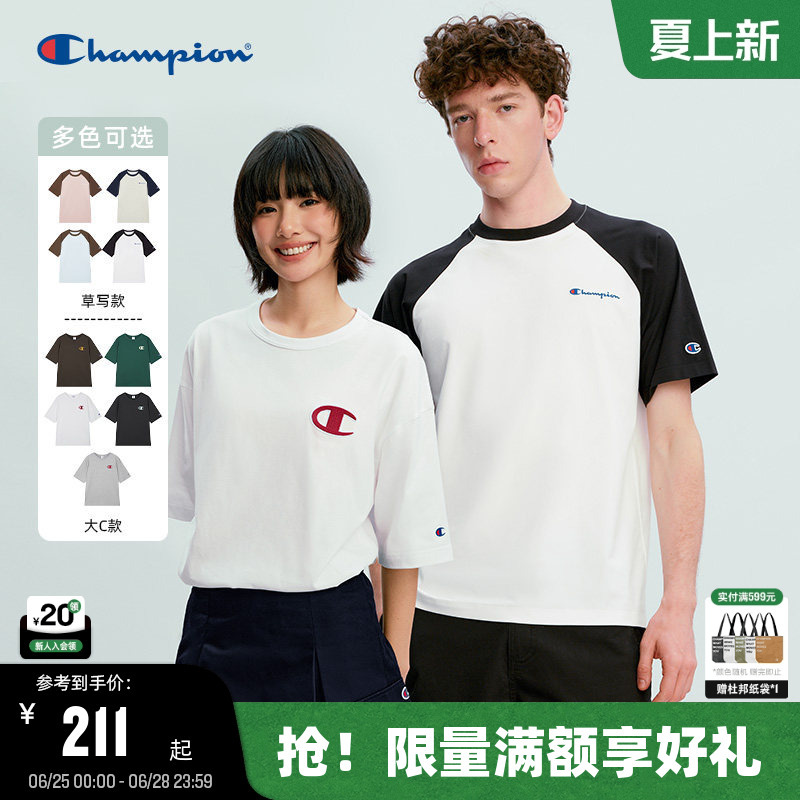 Champion Short-Sleeved T-Shirt for Men 2026 Summer New American Casual Top for Women Raglan Sleeve Loose Trendy