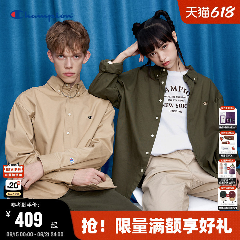 Champion Long-Sleeved Shirt Men's Spring and Autumn Style American Retro Lapel Jacket Pure Cotton Top Lapel Polo